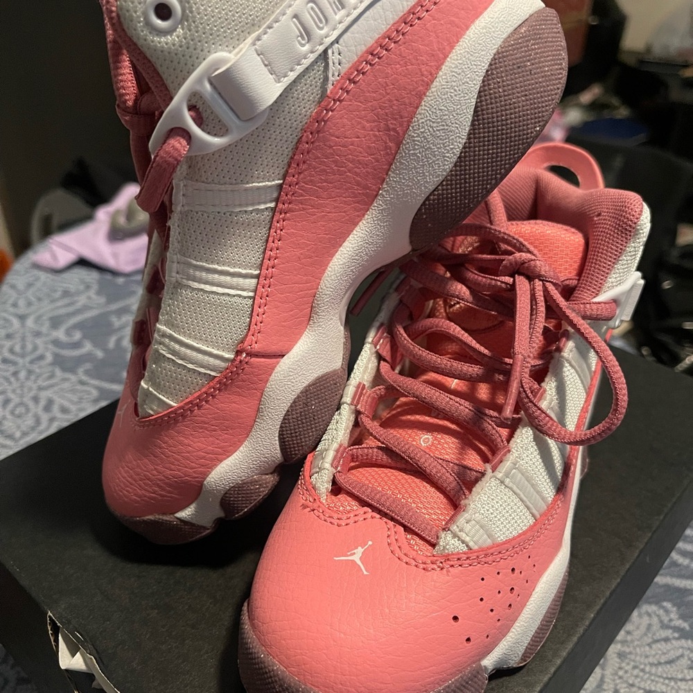 Kids Pink and White Jordan Shoes